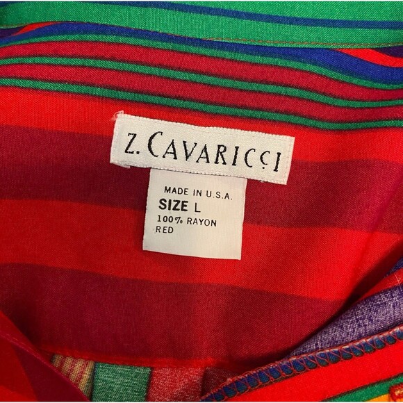 Vintage 80s 90s Z Cavaricci Shirt Rainbow Striped Rayon Shirt Button Down Womens - Picture 7 of 9